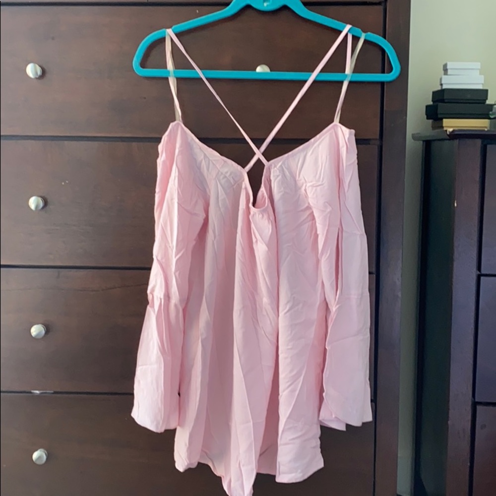 Pink Cross Front Off-The-Shoulder Top